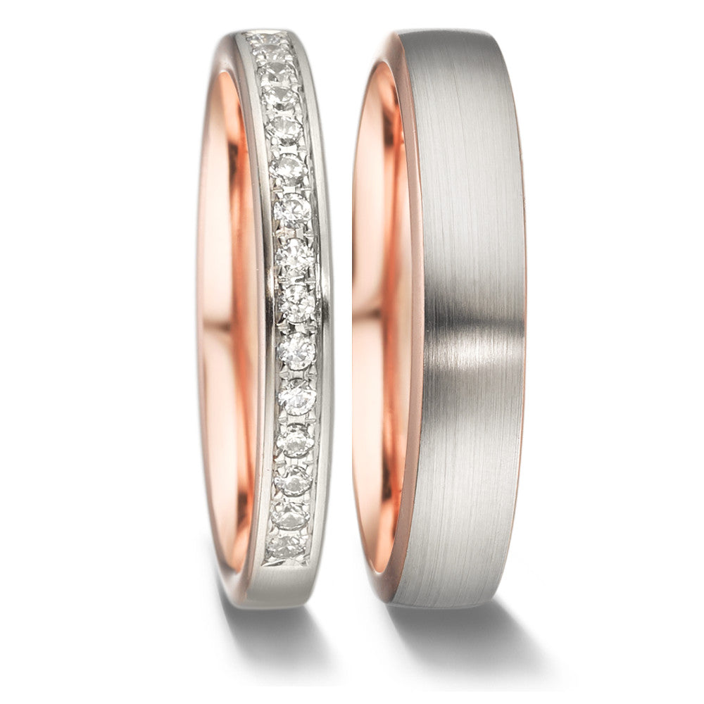 Minnesring 750/18 K rött guld, 750/18 K vitguld diamant 0.15 ct, 15 stenar, tw-vsi