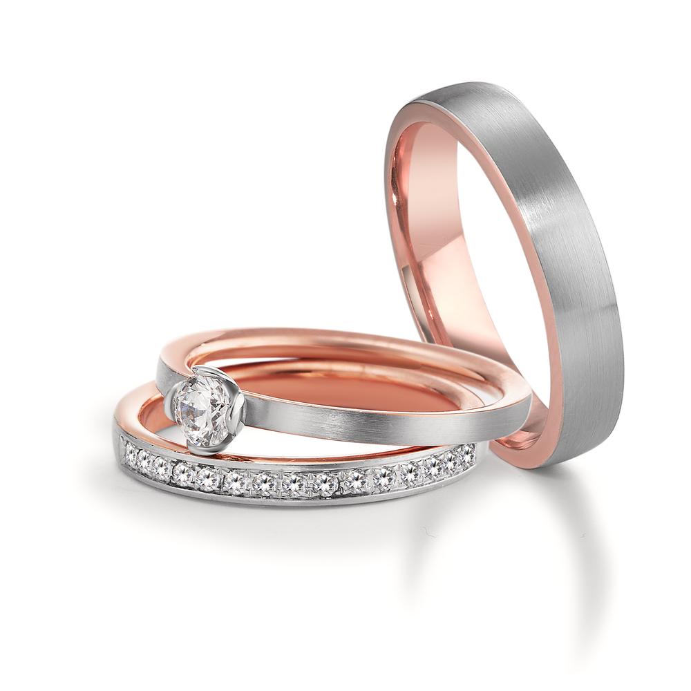 Minnesring 750/18 K rött guld, 750/18 K vitguld diamant 0.15 ct, 15 stenar, tw-vsi