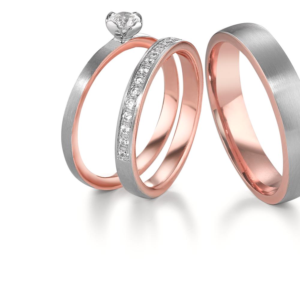 Minnesring 750/18 K rött guld, 750/18 K vitguld diamant 0.15 ct, 15 stenar, tw-vsi