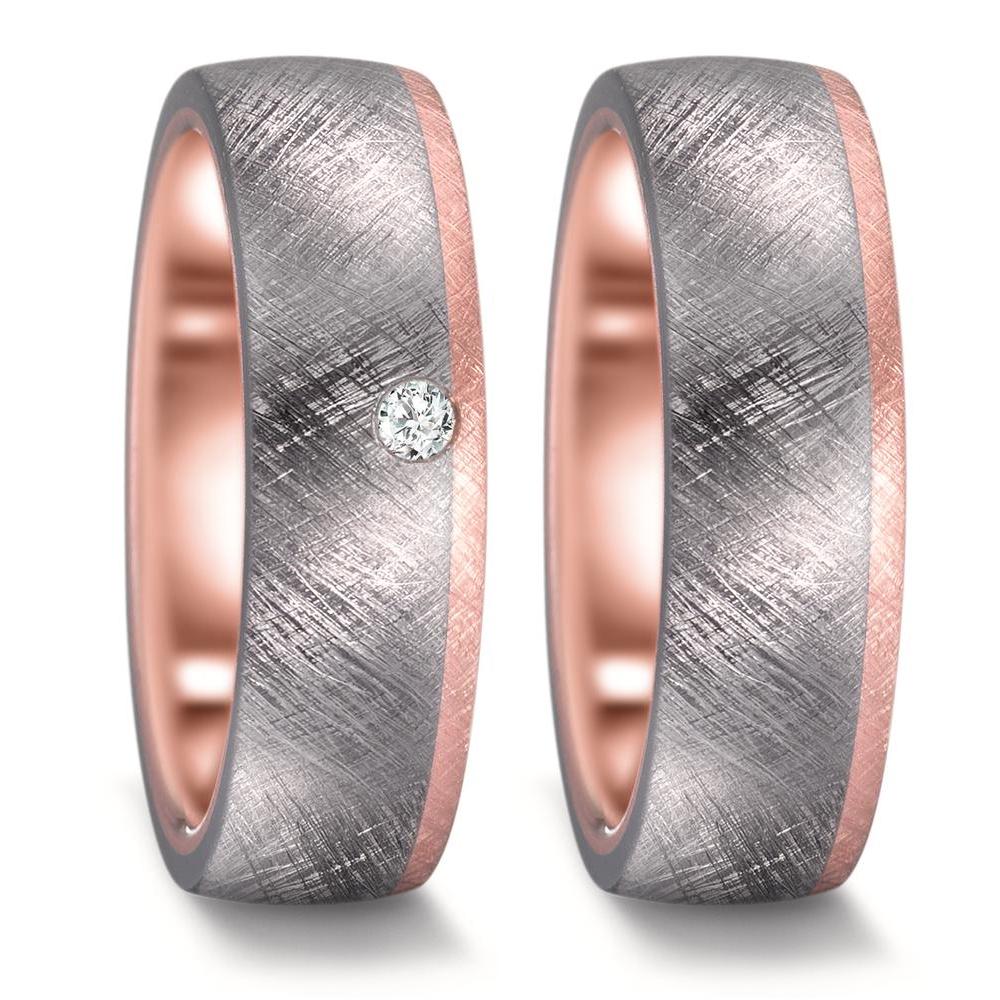 Partnerring 999 Tantal, 585/14 K roséguld diamant 0.03 ct, w-si