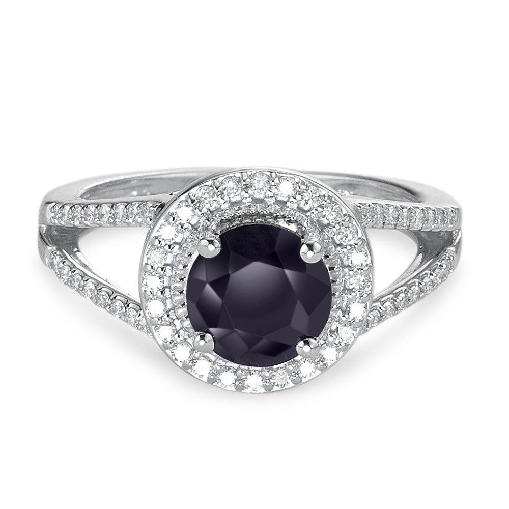 Finger ring 375/9 K vitguld safir blå, 1.76 ct, [rund], AAA, diamant vit, 0.23 ct, 12 stenar, w-pi3