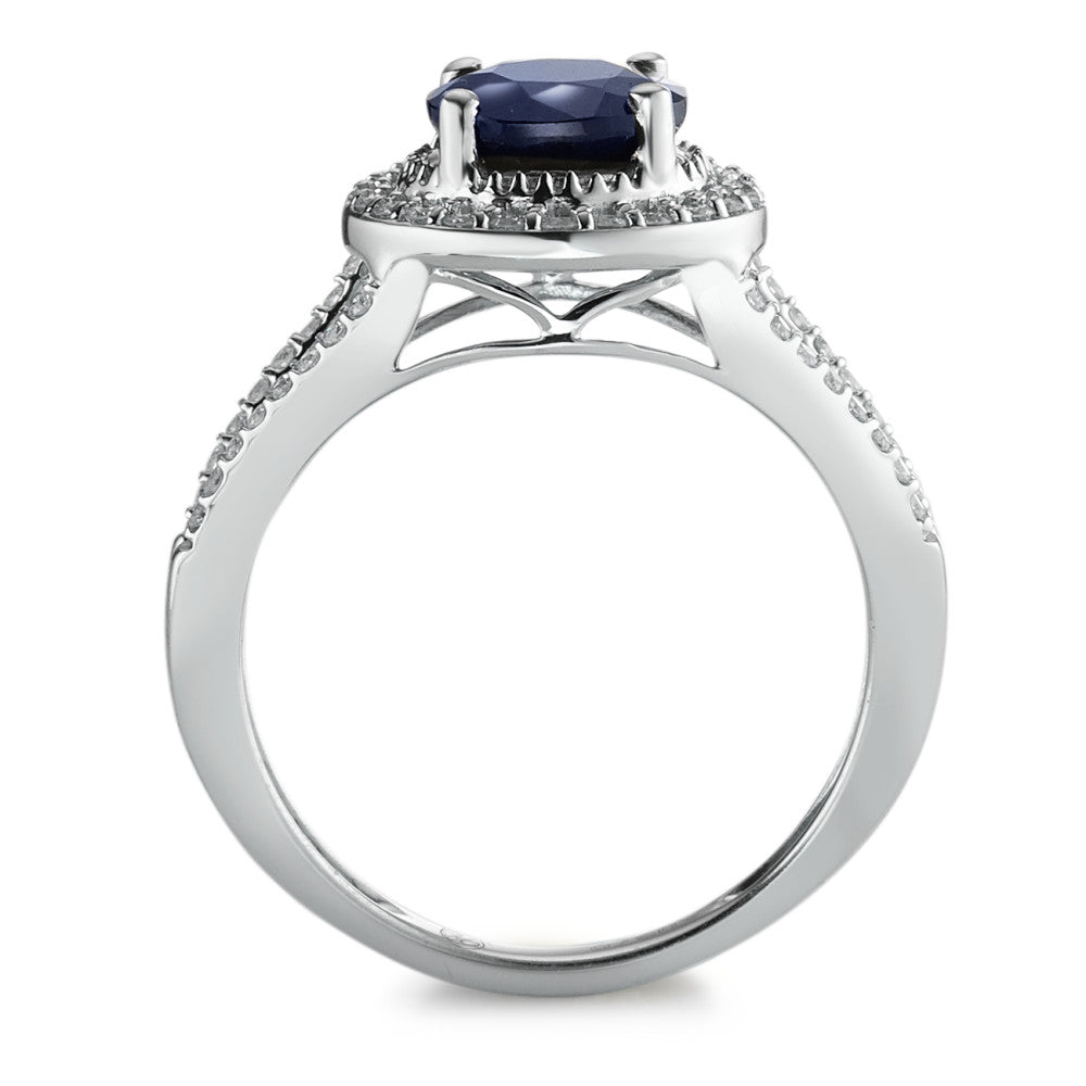 Finger ring 375/9 K vitguld safir blå, 1.76 ct, [rund], AAA, diamant vit, 0.23 ct, 12 stenar, w-pi3
