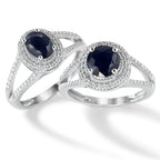 Finger ring 375/9 K vitguld safir blå, 1.76 ct, [rund], AAA, diamant vit, 0.23 ct, 12 stenar, w-pi3
