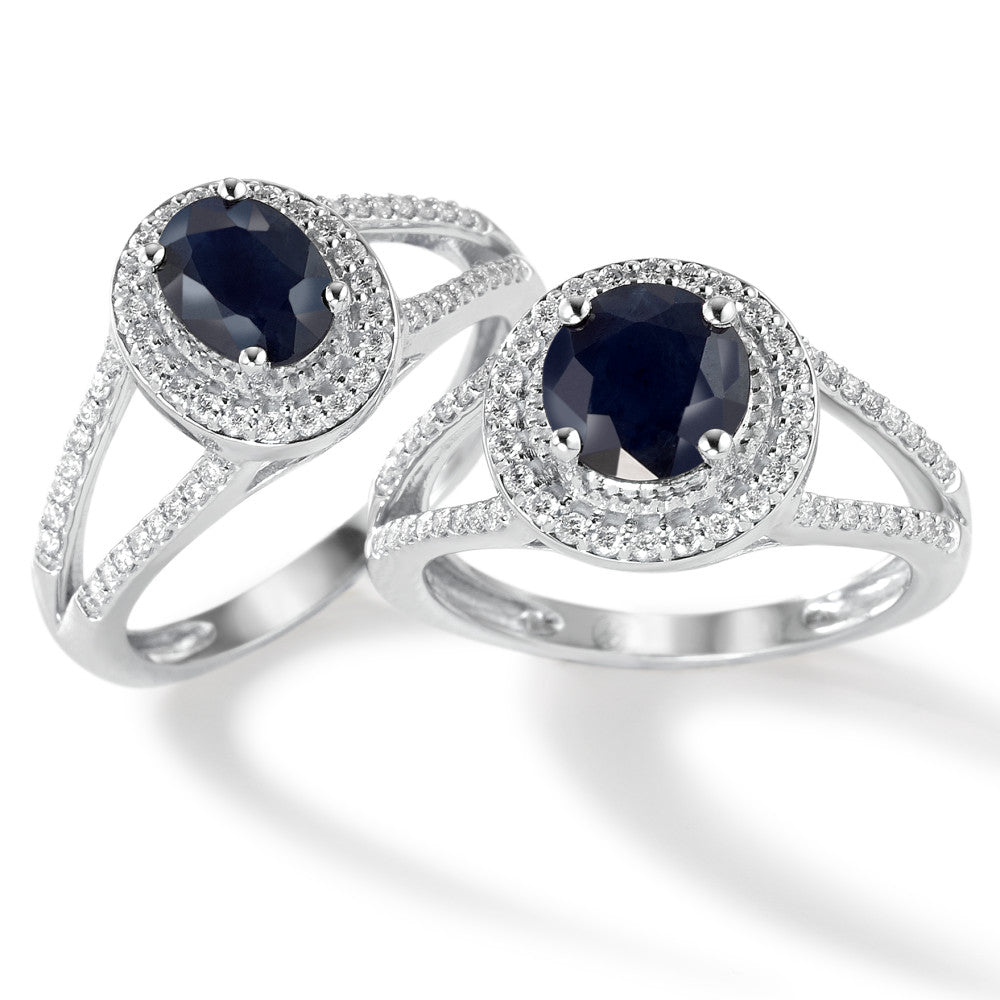 Finger ring 375/9 K vitguld safir blå, 1.76 ct, [rund], AAA, diamant vit, 0.23 ct, 12 stenar, w-pi3