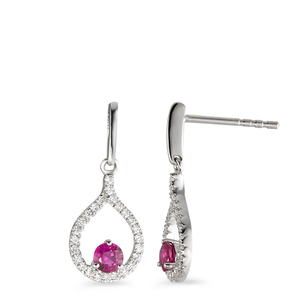Örhängen 750/18 K vitguld rubin röd, 2 stenar, diamant 0.18 ct, 50 stenar, w-si