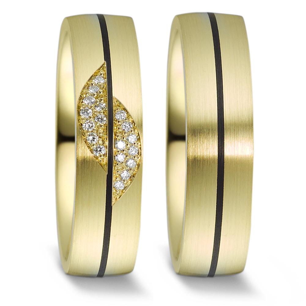Partnerring 585/14 K gult guld, Kol diamant 0.09 ct, 18 stenar, w-si