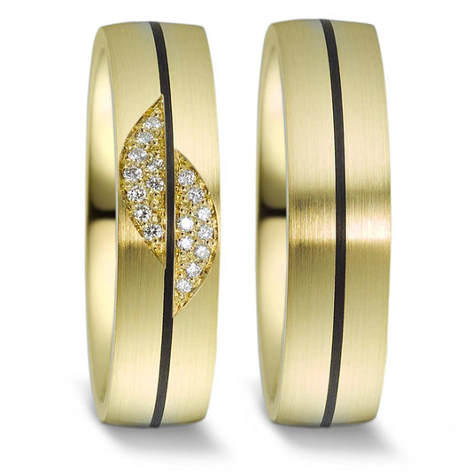 Partnerring 585/14 K gult guld, Kol diamant 0.09 ct, 18 stenar, w-si