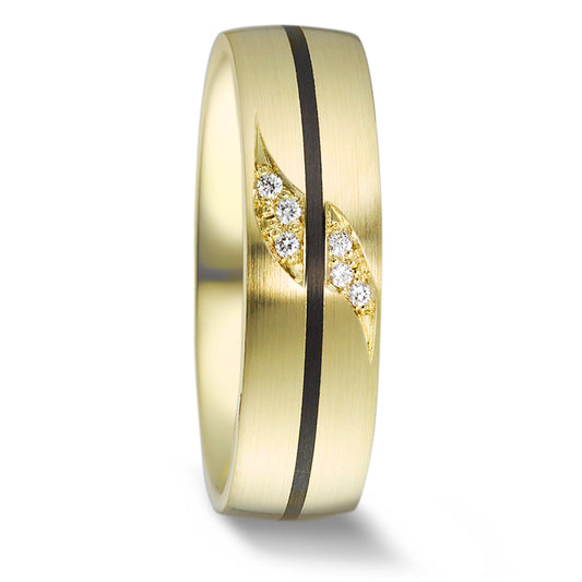 Partnerring 585/14 K gult guld, Kol diamant 0.048 ct, 6 stenar, w-si