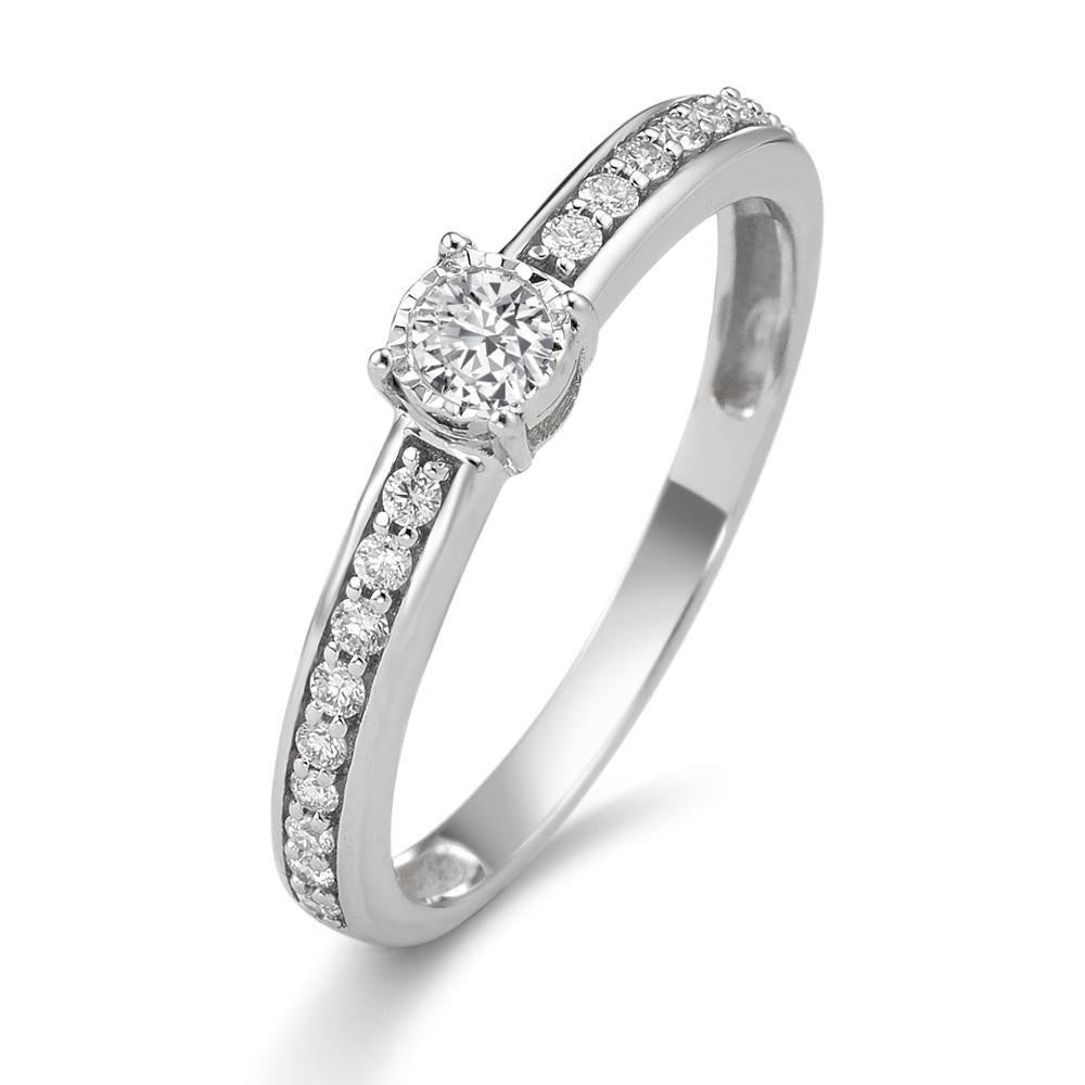 Solitärring 375/9 K vitguld diamant 0.20 ct, 19 stenar, w-si