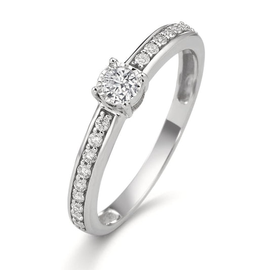 Solitärring 375/9 K vitguld diamant 0.20 ct, 19 stenar, w-si