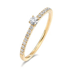 Solitärring 750/18 K gult guld diamant 0.25 ct, 17 stenar, w-si