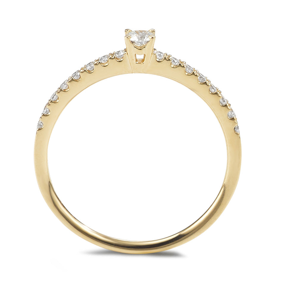 Solitärring 750/18 K gult guld diamant 0.25 ct, 17 stenar, w-si
