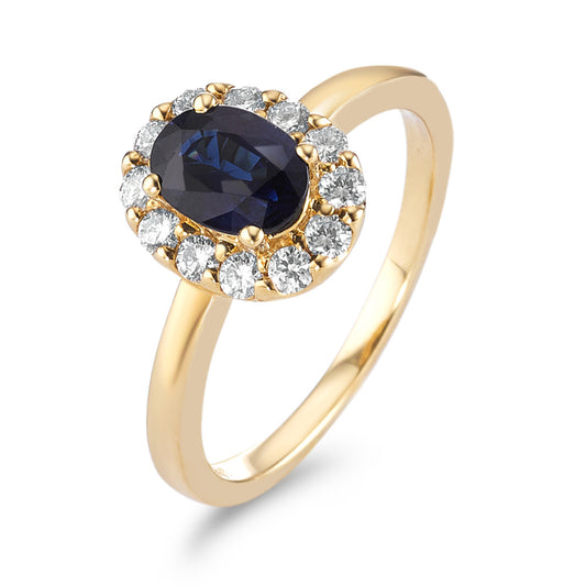 Finger ring 750/18 K gult guld safir 0.94 ct, diamant 0.40 ct, 12 stenar, [Brillant], w-si