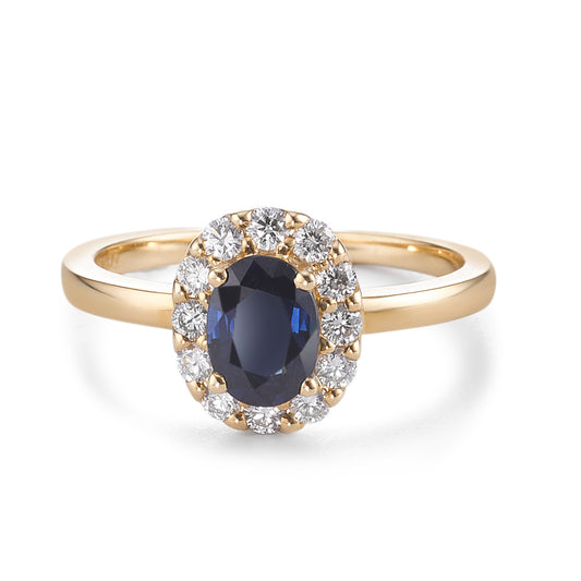 Finger ring 750/18 K gult guld safir 0.94 ct, diamant 0.40 ct, 12 stenar, [Brillant], w-si