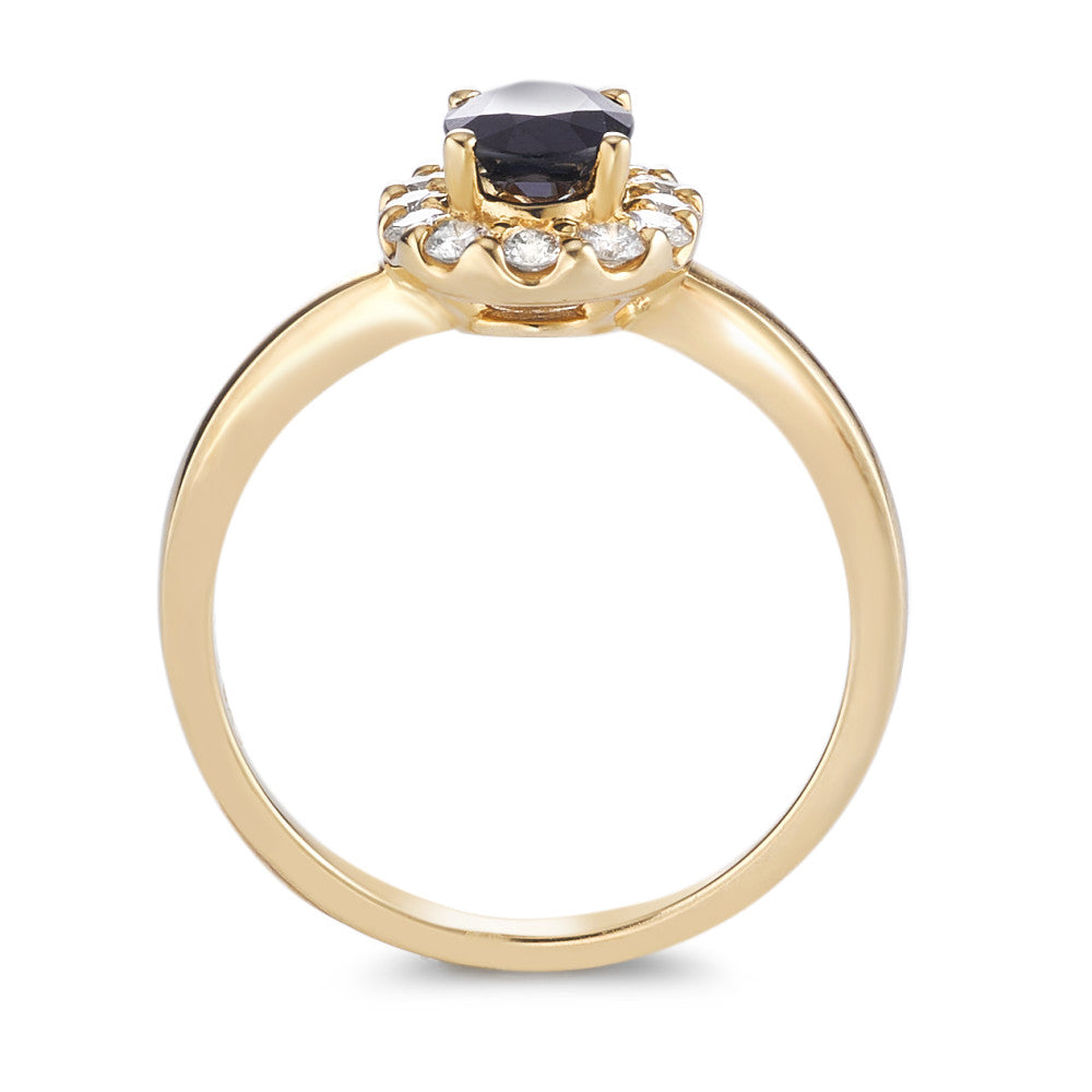 Finger ring 750/18 K gult guld safir 0.94 ct, diamant 0.40 ct, 12 stenar, [Brillant], w-si