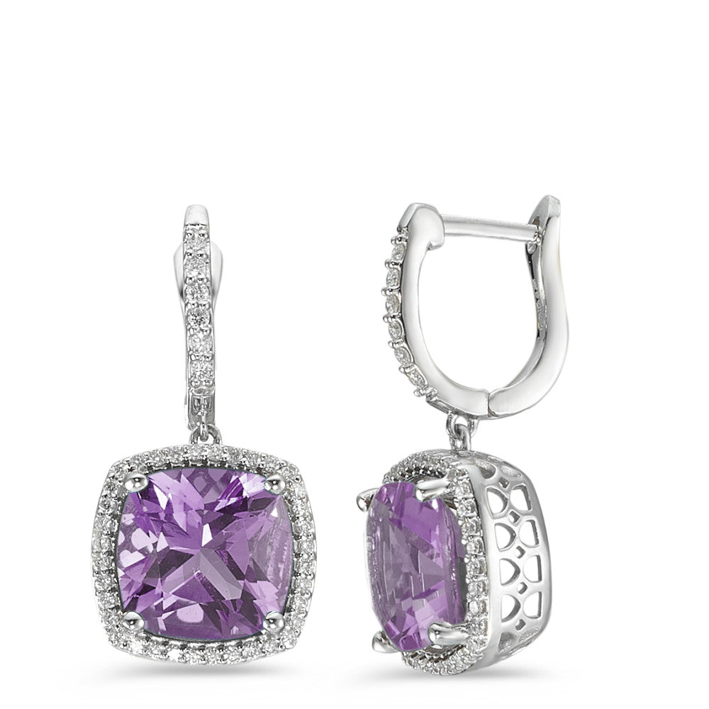 Örhängen 750/18 K vitguld ametist violett, 2 stenar, diamant vit, 0.25 ct, 76 stenar, w-pi3