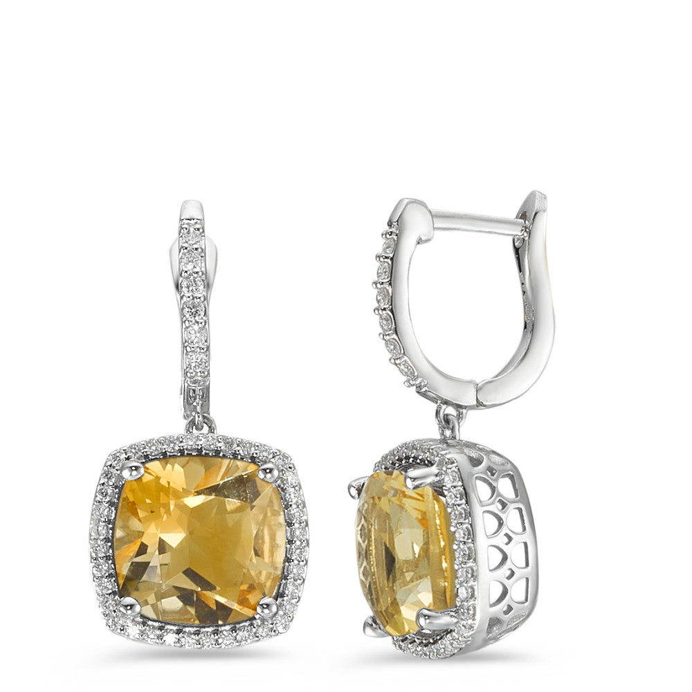 Örhängen 750/18 K vitguld Citrin gyllene, 2 stenar, diamant vit, 0.25 ct, 76 stenar, w-pi3