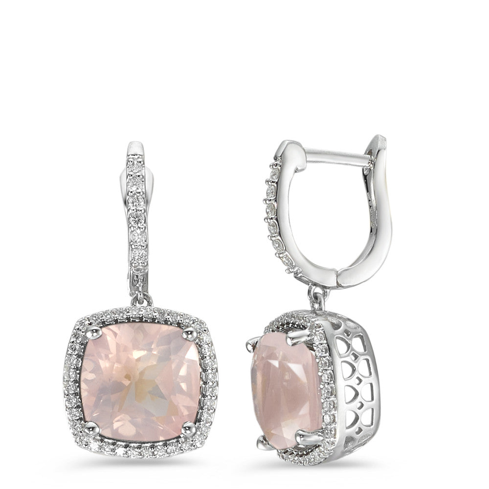Örhängen 750/18 K vitguld Rosenkvarts rosa, diamant vit, 0.25 ct, 76 stenar, w-si