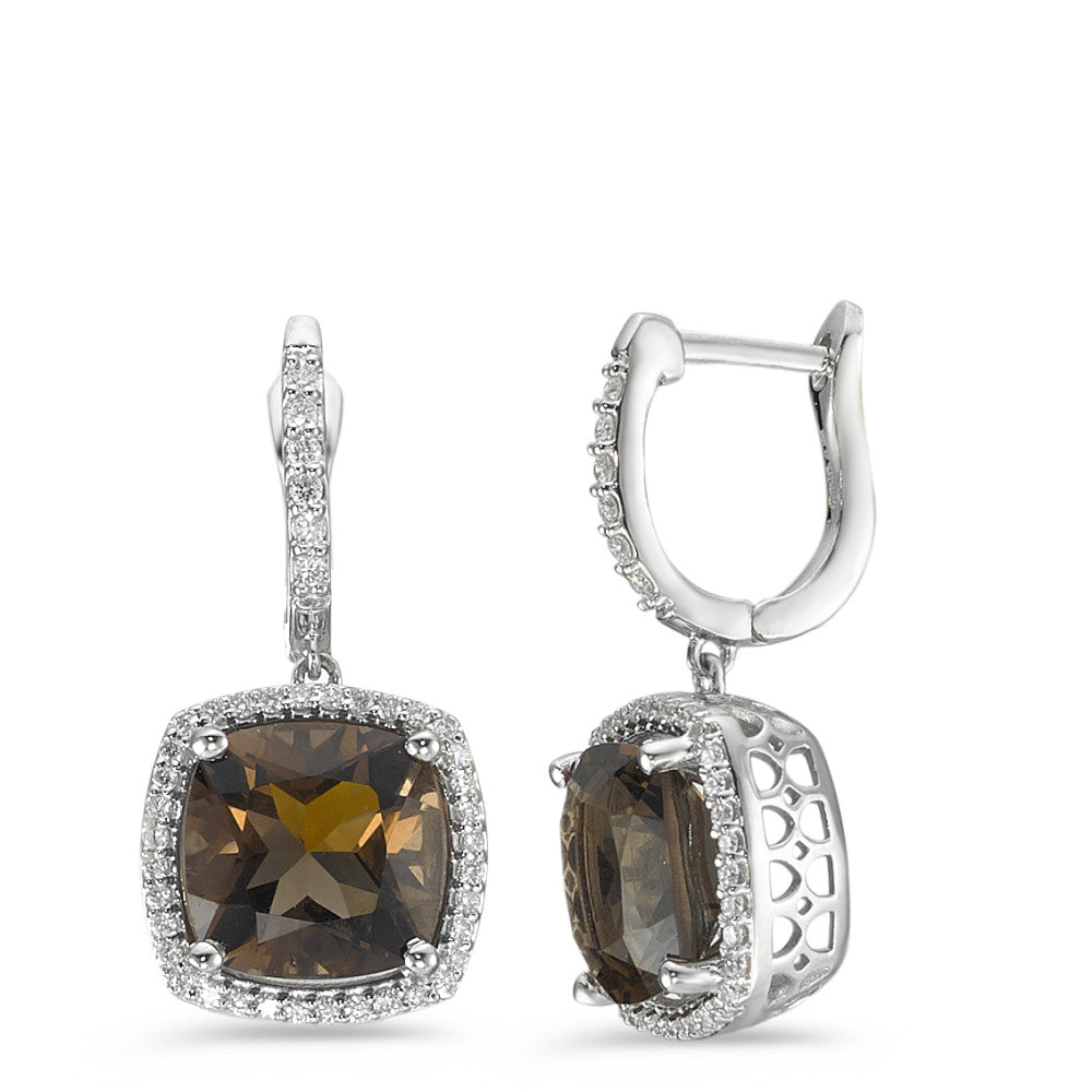Örhängen 750/18 K vitguld Rökkvarts 2 stenar, diamant vit, 0.25 ct, 76 stenar, w-pi3