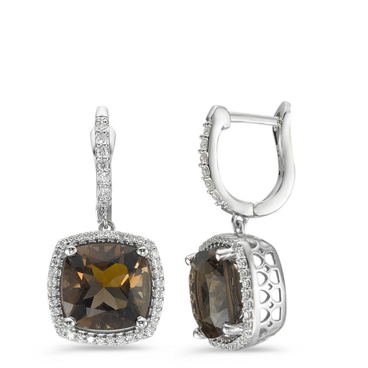 Örhängen 750/18 K vitguld Rökkvarts 2 stenar, diamant vit, 0.25 ct, 76 stenar, w-pi3