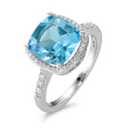 Finger ring 750/18 K vitguld topas ljusblå, diamant vit, 0.20 ct, 42 stenar, w-pi3 Ø11 mm