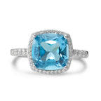 Finger ring 750/18 K vitguld topas ljusblå, diamant vit, 0.20 ct, 42 stenar, w-pi3 Ø11 mm