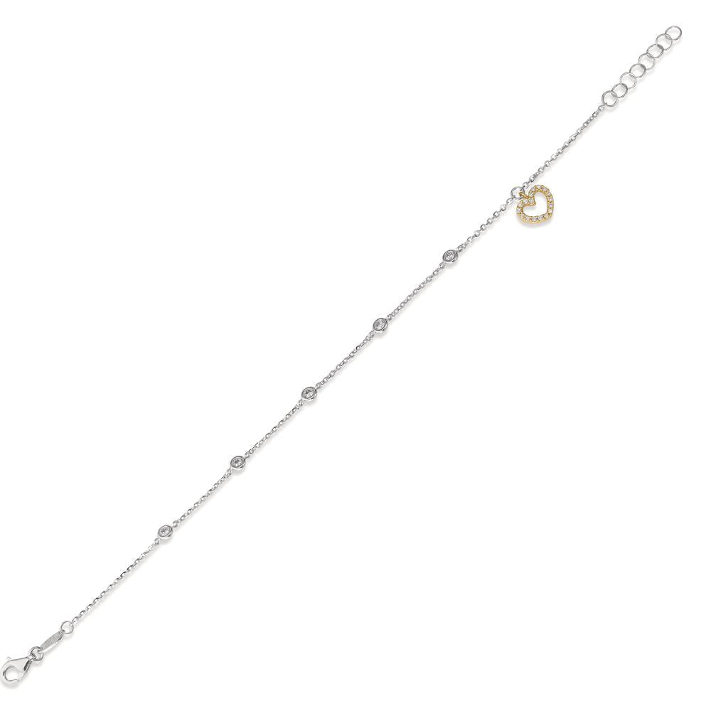 Armband 750/18 K vitguld, 750/18 K gult guld Zirkoniumoxid Hjärta 16.5-18.5 cm