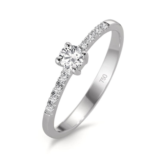 Solitärring 750/18 K vitguld diamant vit, 0.04 ct, 8 stenar, [Brillant], w-si, diamant vit, 0.20 ct, [Brillant], w-si