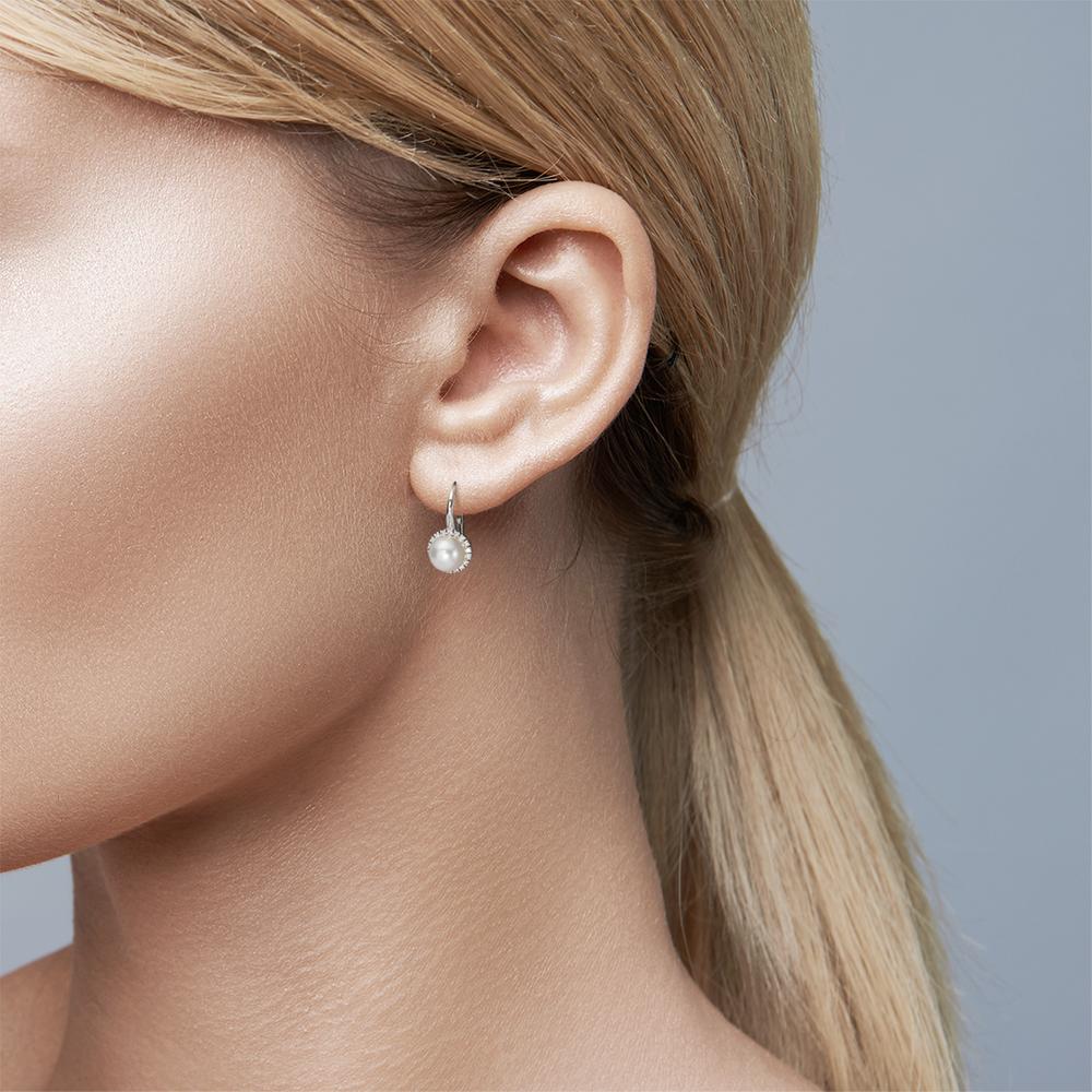 Örhängen 750/18 K vitguld diamant 0.36 ct, w-si Sötvattensodlad pärla vit, 8 mm