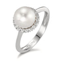 Finger ring 750/18 K vitguld diamant 0.18 ct, w-si Sötvattensodlad pärla vit, 8 mm