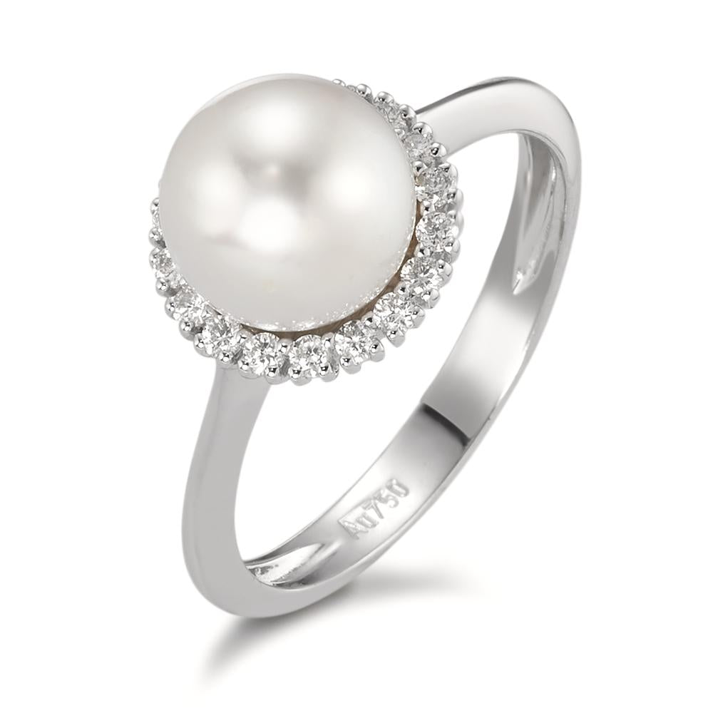 Finger ring 750/18 K vitguld diamant 0.18 ct, w-si Sötvattensodlad pärla vit, 8 mm