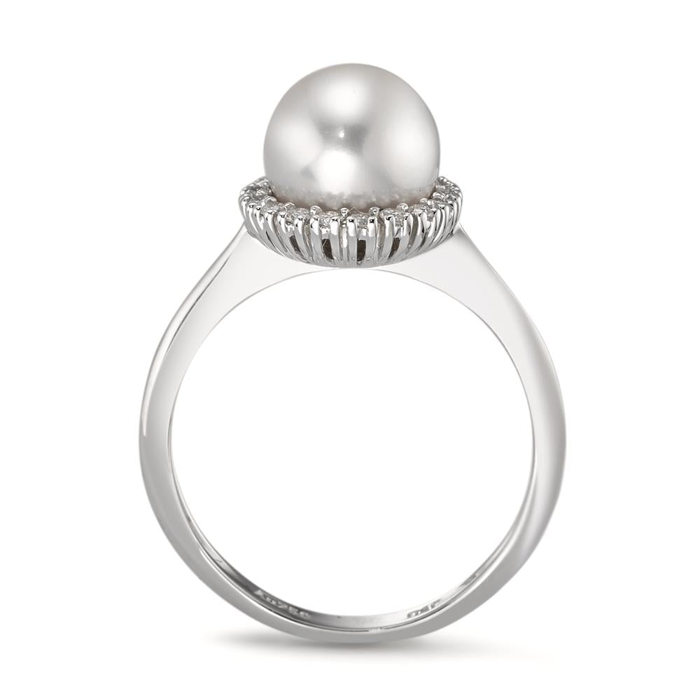 Finger ring 750/18 K vitguld diamant 0.18 ct, w-si Sötvattensodlad pärla vit, 8 mm