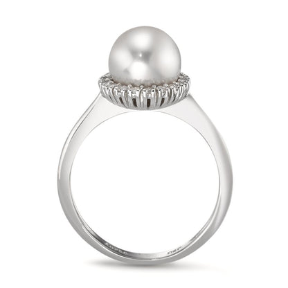 Finger ring 750/18 K vitguld diamant 0.18 ct, w-si Sötvattensodlad pärla vit, 8 mm
