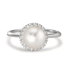 Finger ring 750/18 K vitguld diamant 0.18 ct, w-si Sötvattensodlad pärla vit, 8 mm