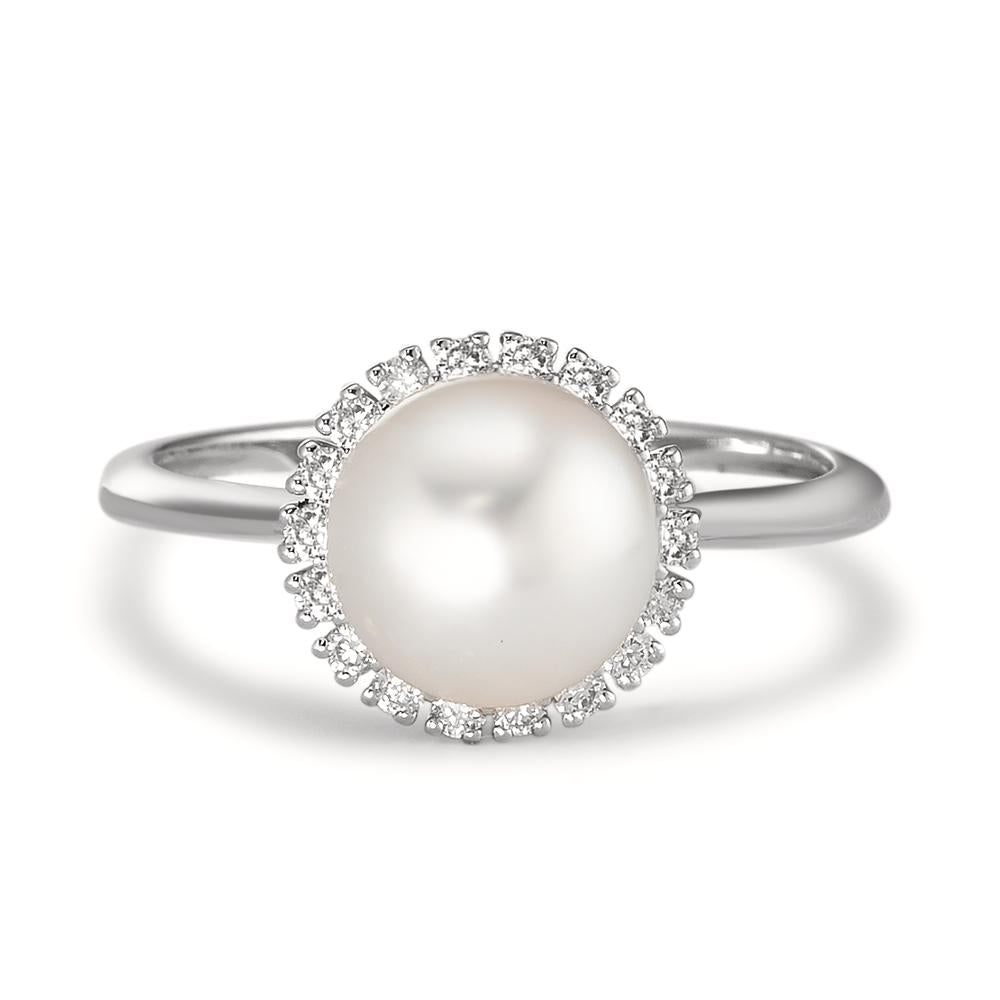 Finger ring 750/18 K vitguld diamant 0.18 ct, w-si Sötvattensodlad pärla vit, 8 mm