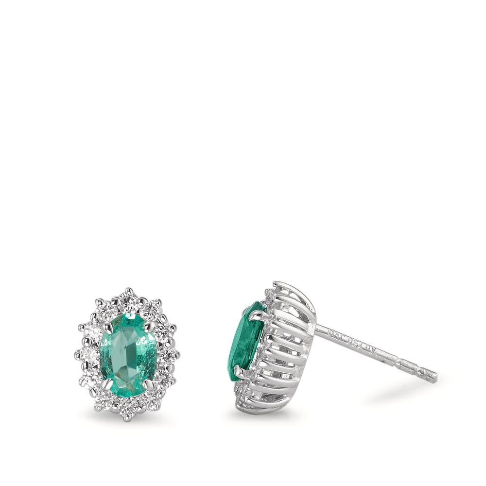 Örhängen med knoppar 750/18 K vitguld smaragd 0.80 ct, 2 stenar, diamant 0.36 ct, w-si