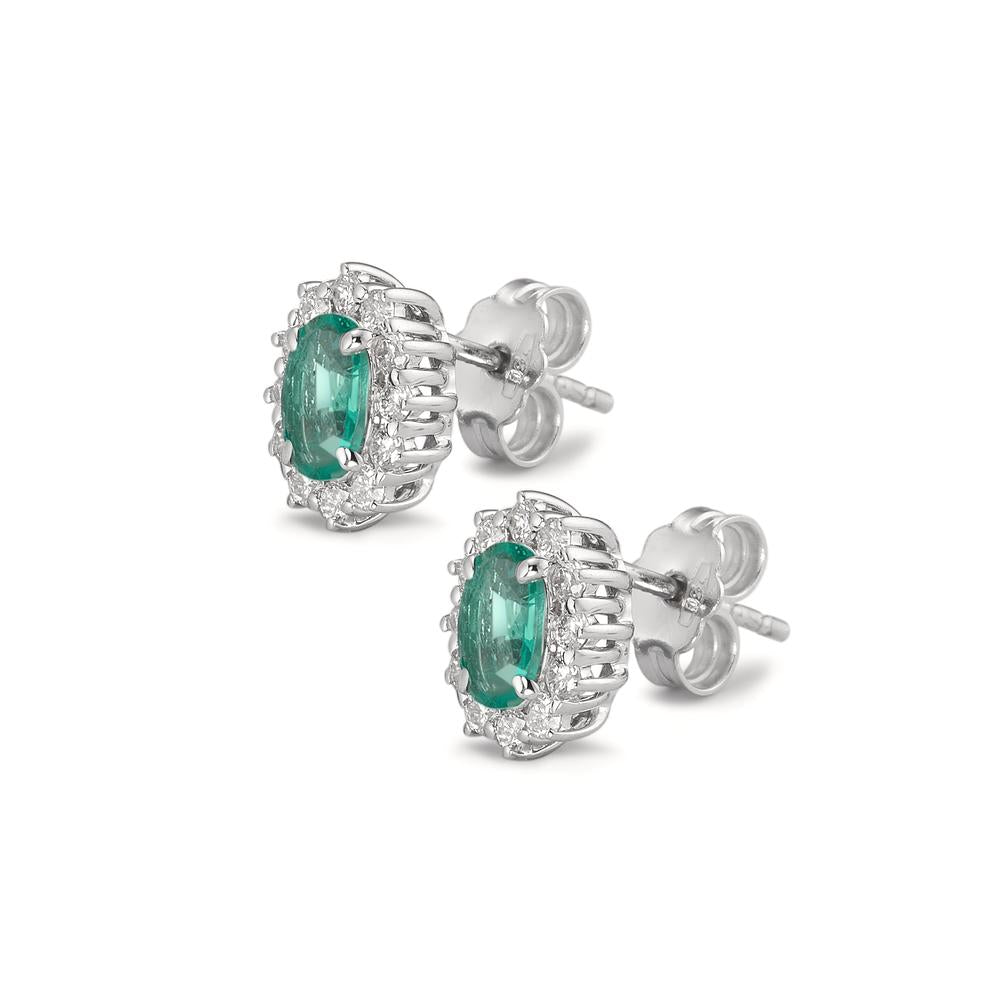 Örhängen med knoppar 750/18 K vitguld smaragd 0.80 ct, 2 stenar, diamant 0.36 ct, w-si