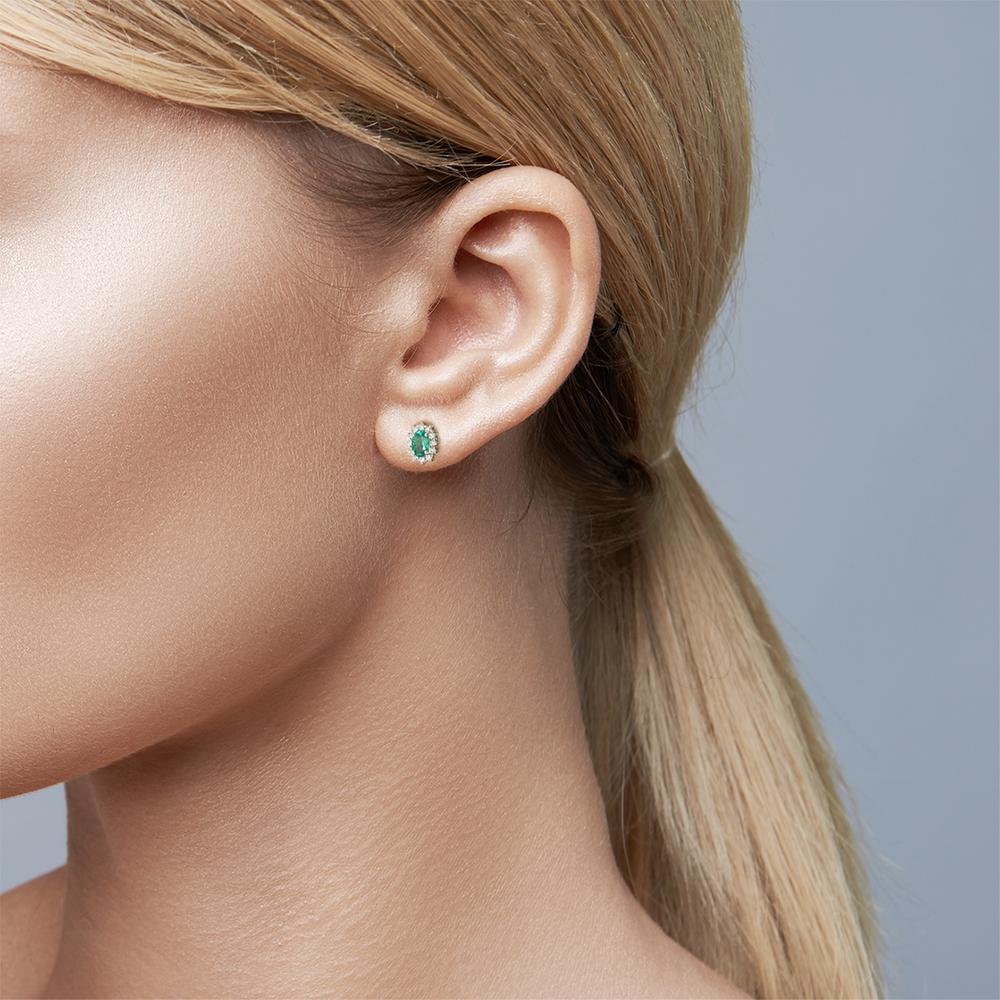 Örhängen med knoppar 750/18 K vitguld smaragd 0.80 ct, 2 stenar, diamant 0.36 ct, w-si