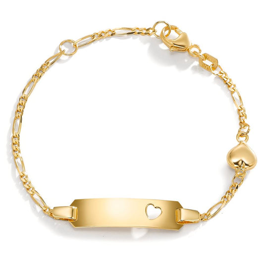Graverat armband 375/9 K gult guld Hjärta 12-14 cm