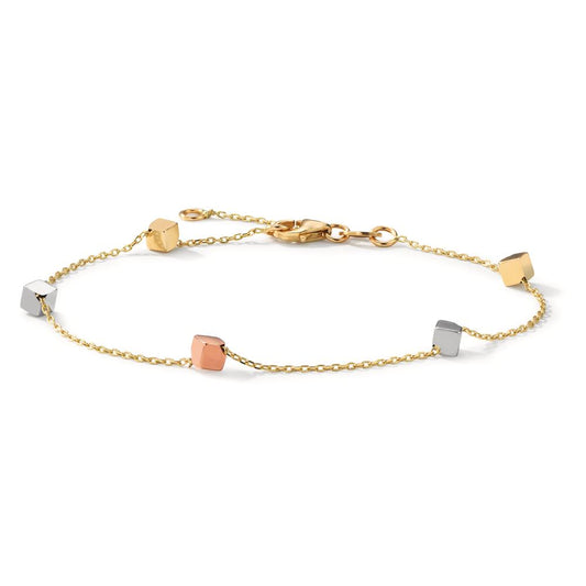 Armband 585/14 K gult guld, 585/14 K vitguld, 585/14 K rött guld trikolor 17-19 cm Ø4 mm