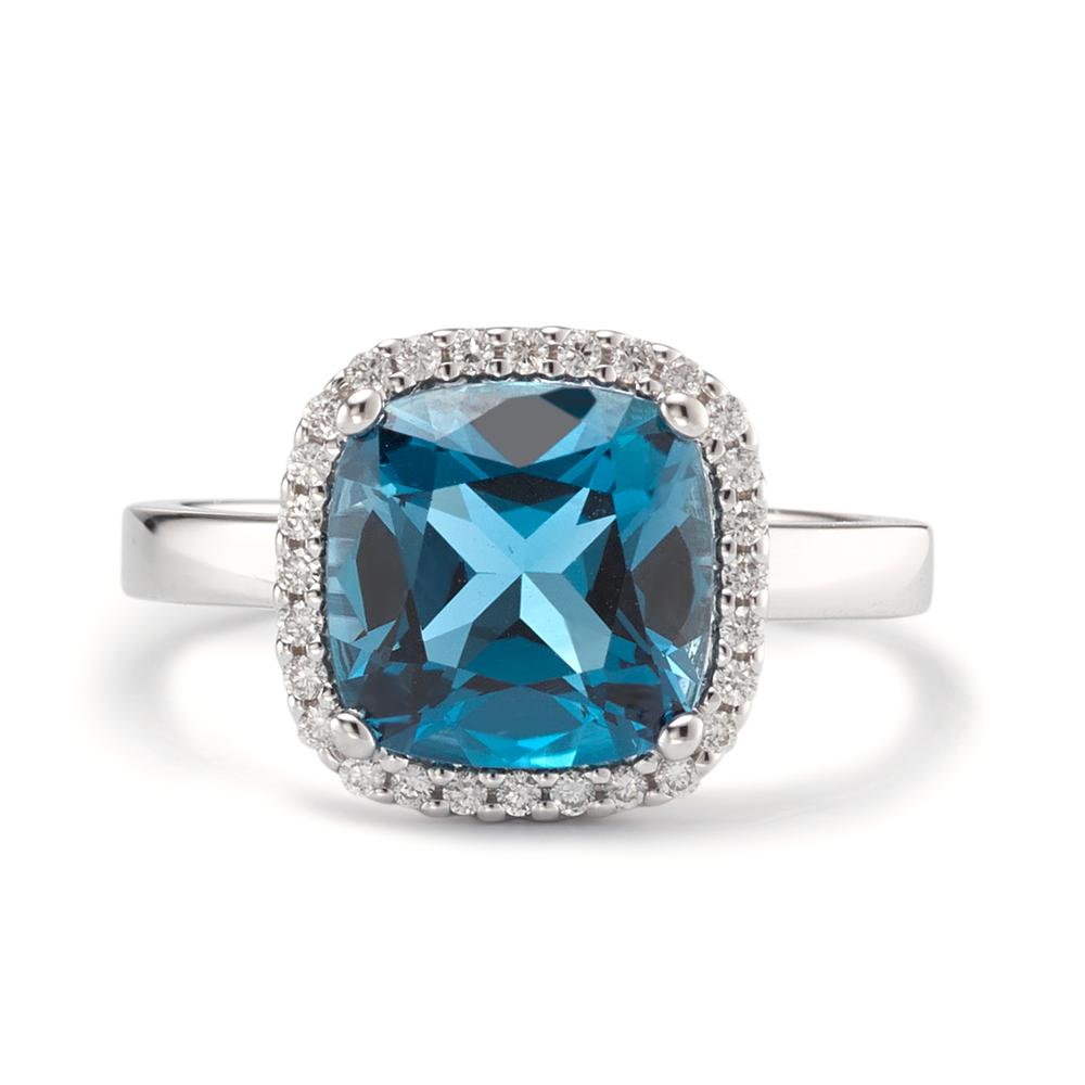 Finger ring 750/18 K vitguld London Blå Topas, diamant 0.14 ct, 28 stenar, [Brillant], w-si