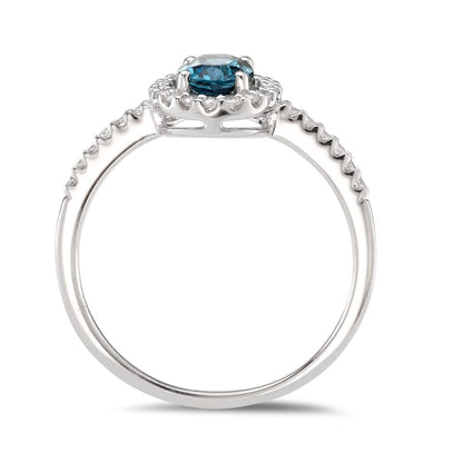 Finger ring 750/18 K vitguld London Blå Topas [oval], diamant vit, 0.19 ct, w-si