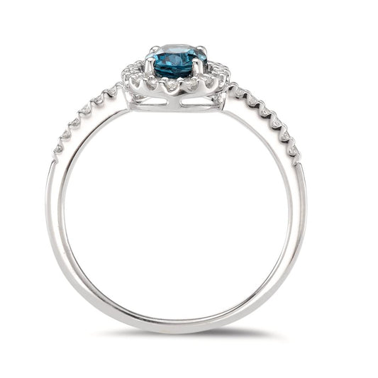 Finger ring 750/18 K vitguld London Blå Topas [oval], diamant vit, 0.19 ct, w-si