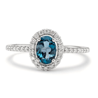 Finger ring 750/18 K vitguld London Blå Topas [oval], diamant vit, 0.19 ct, w-si