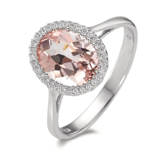 Finger ring 750/18 K vitguld Morganit, diamant 0.09 ct, 32 stenar, [Brillant], w-si