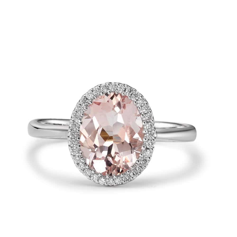 Finger ring 750/18 K vitguld Morganit, diamant 0.09 ct, 32 stenar, [Brillant], w-si