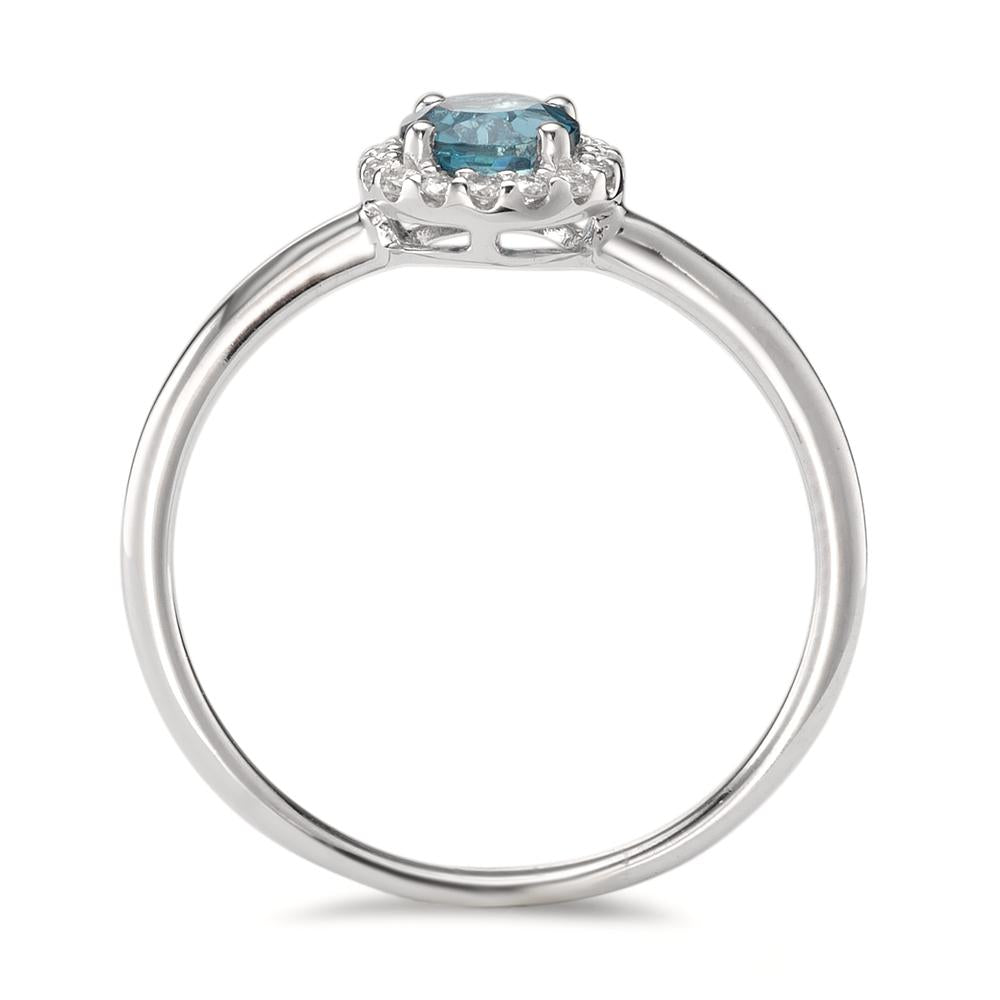 Finger ring 750/18 K vitguld London Blå Topas, diamant 0.11 ct, 16 stenar, [Brillant], w-si