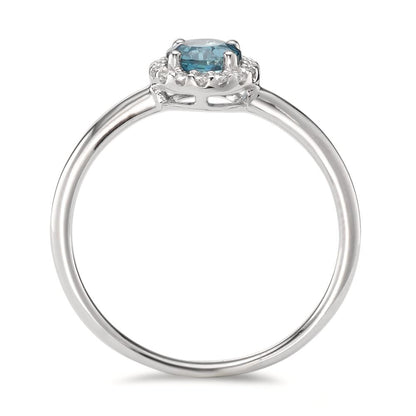 Finger ring 750/18 K vitguld London Blå Topas, diamant 0.11 ct, 16 stenar, [Brillant], w-si