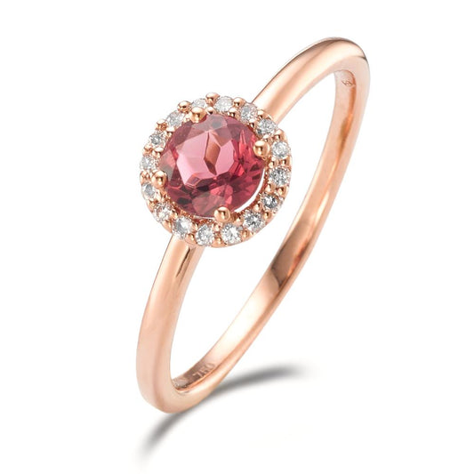 Finger ring 750/18 K rött guld Turmalin, diamant 0.11 ct, 16 stenar, [Brillant], w-si