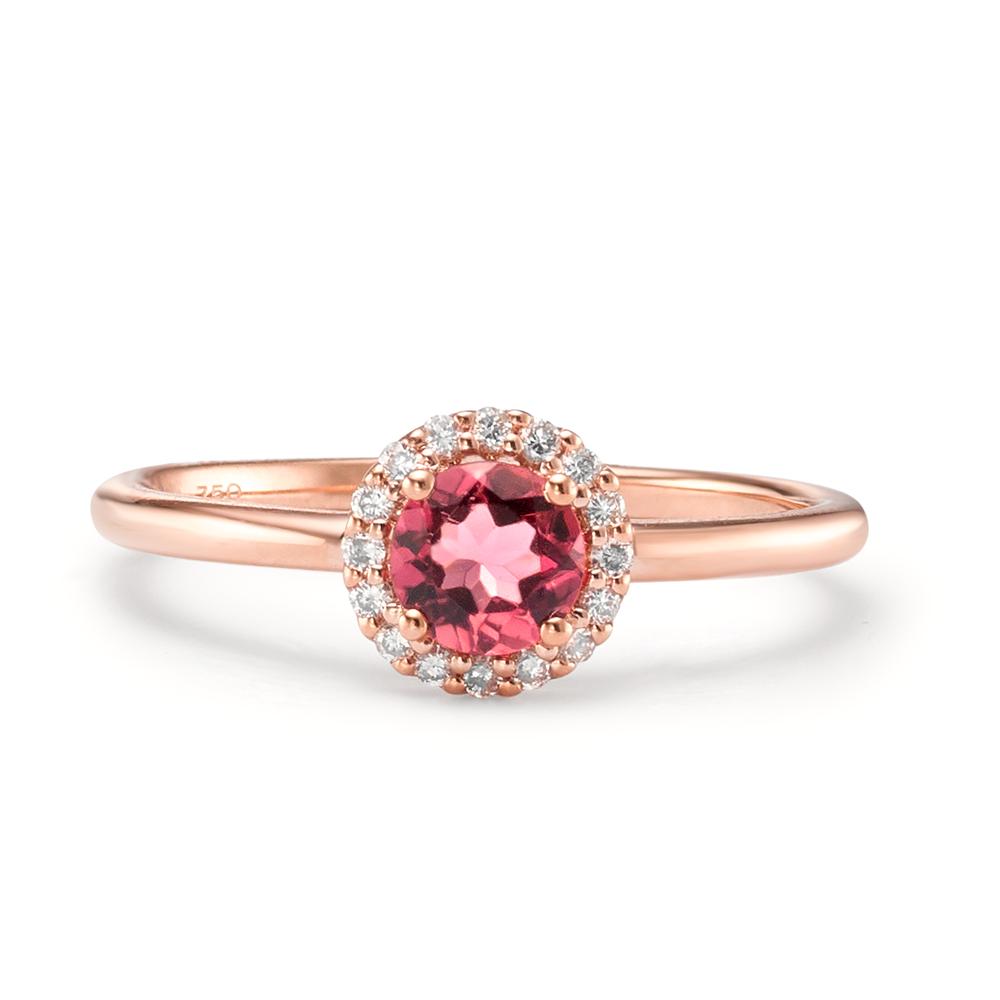 Finger ring 750/18 K rött guld Turmalin, diamant 0.11 ct, 16 stenar, [Brillant], w-si